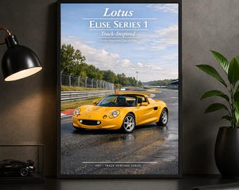 Lotus Elise Serie 1 Poster von 1997, Britische Sportwagen-Wandkunst (Track Heritage Collection)