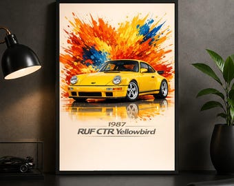 1987 RUF CTR Yellowbird Poster – Iconic Supercar Wall Art Print for Garage or Office
