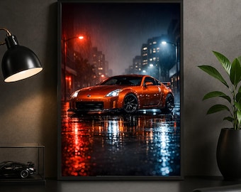 Nissan 350Z Track Poster, 2003 JDM Sports Car Wall Art Garage Man Cave