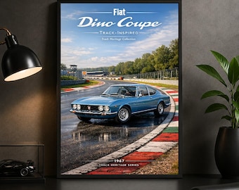 1967 Fiat Dino Coupe Poster, Classic Italian Car Wall Art, Vintage Automotive Print