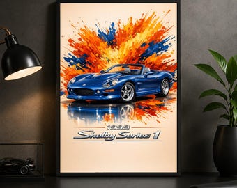 1999 Shelby Series 1 Poster, Blue Convertible Car Art, Automotive Garage Decor