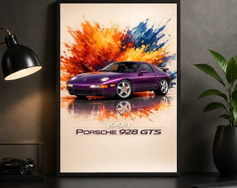 1994 Porsche 928 GTS Classic Sports Car Poster, Automotive Wall Art Print