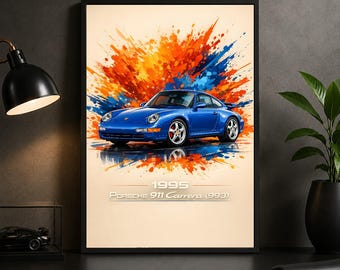 Porsche 911 Carrera 993 Poster 1995 Classic Sports Car Wall Art Print