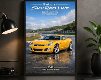 2008 Saturn Sky Red Line Roadster Poster, Sports Car Wall Art Print