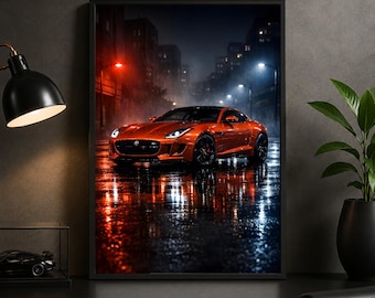 2015 Jaguar F-Type R Coupe Poster – Modern Sports Car Wall Art Print