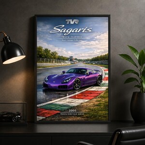 TVR Sagaris 2005-affisch – Brittisk superbil, väggkonst för garage eller kontor