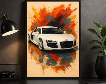 Poster Audi R8 2010 : impression d'art murale supercar moderne pour garage ou bureau