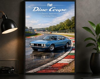 1967 Fiat Dino Coupe Framed Poster, Track-Inspired Italian Car Art