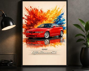 Alfa Romeo SZ 1991 Poster – Red Italian Sports Car Wall Art Print