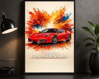 Ferrari F430 Scuderia 2008 Poster – Minimalist Supercar Wall Art Print