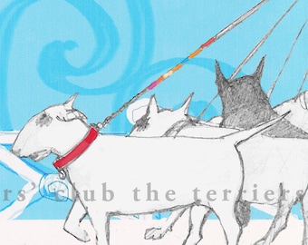 Bull Terrier Seaside Card On the Promenade