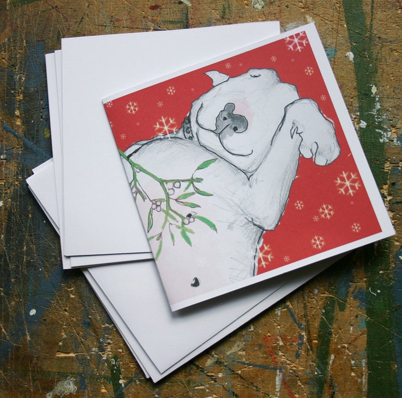 No.5 A Christmas Kiss English Bull Terrier Card Set of 5 image 3