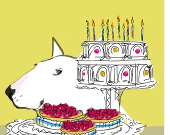 English Bull Terrier Birthday Cake Card