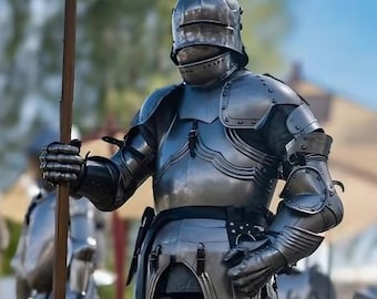 Handmade Gothic Knight Full Suit of Armor, 18-Gauge Steel, with Polearm