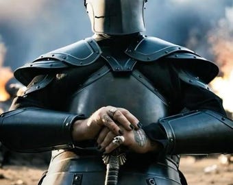 Svartad stål Barbuta rustning | Bärbar medeltida riddare Cosplay kostym