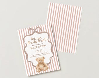 We Can Bearly Wait Baby Shower Invitation | Teddy Bear Baby Shower Canva Template | Editable Baby Shower Invite