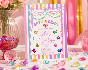 She's a Gem Birthday Invitation | Editable Canva Template