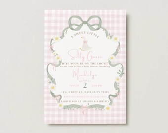 Silly Goose Is On the Loose Baby Shower Invitation | Editable Canva Template