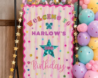 Whimsical 3rd Birthday Welcome Sign | Fancy Girl Birthday Party Decor | Colorful Kids Birthday Canva Template | 24x36 Editable Sign