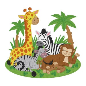 サファリ動物柄 – キリン、シマウマ、サルなどのジャングルをイメージした子供部屋用ファブリックデザイン（デジタルダウンロード）