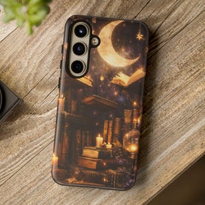 Celestial Bookshelf Phone Case, Romantasy Aesthetic, Dark Academia iPhone Case, Fantasy Book Lover Gift, Gothic Enchanted Library Case