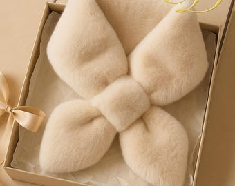 Luxury Fur Scarf for Women, Elegant Winter Neck Warmer, Soft Cream Fur