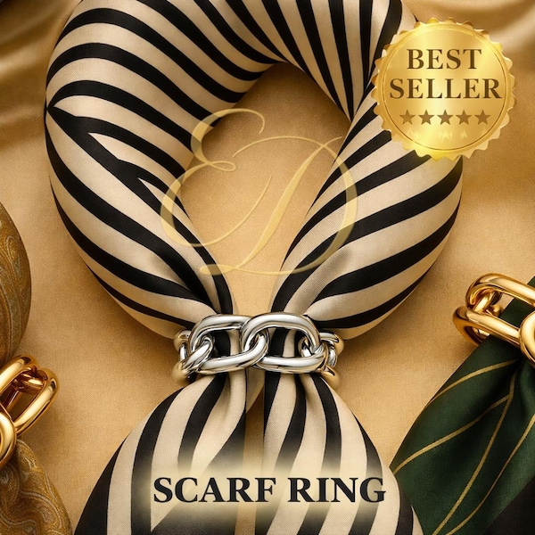 Anillo de lujo con forma de bufanda: Cadena dorada y plateada / Bufanda de seda / Accesorio con nudo elegante / Regalo para mujer