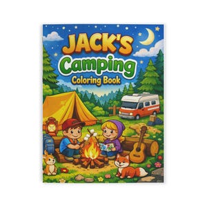 Personlig målarbok för barn, camping | Anpassat namnomslag, bilresa
