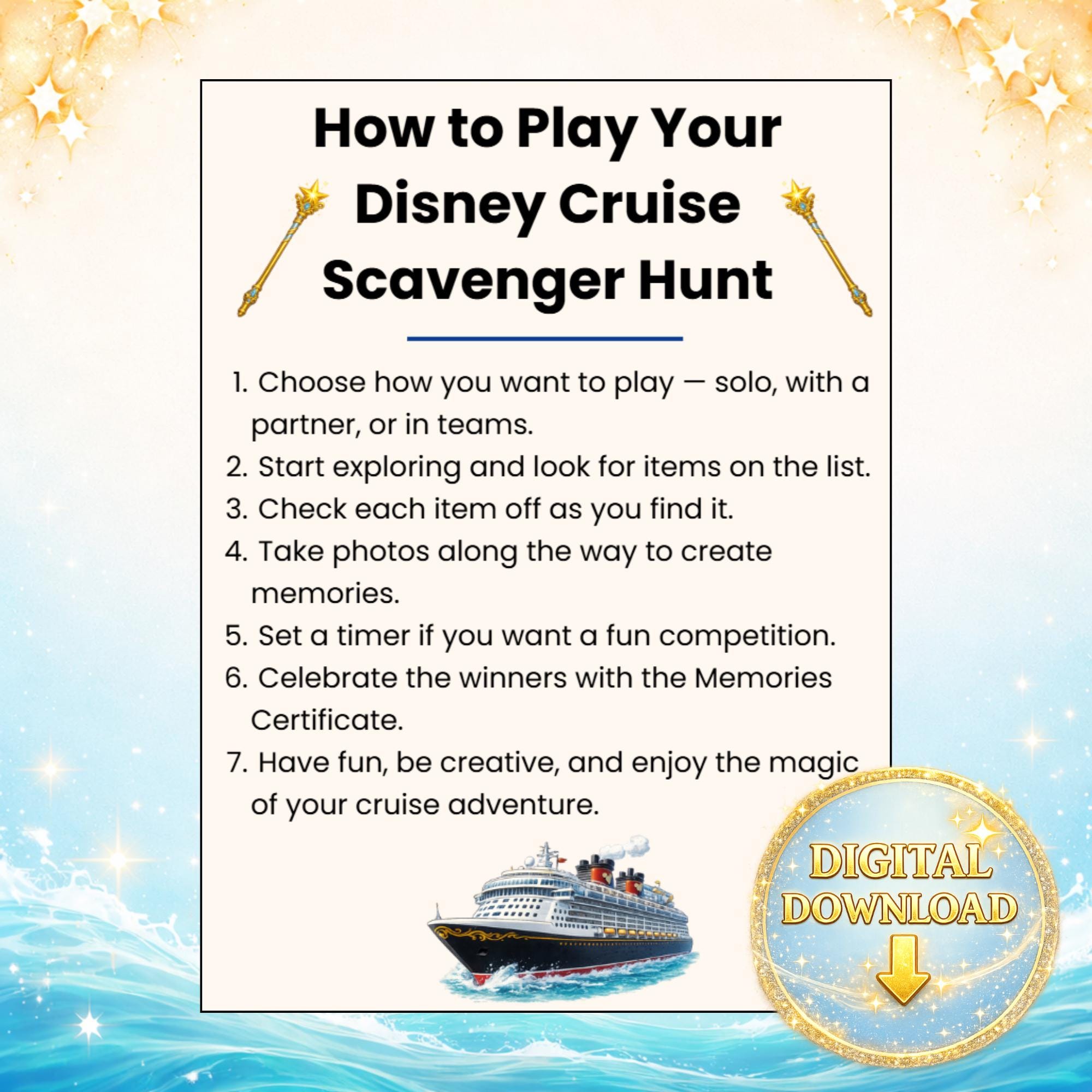 Disney Cruise Scavenger Hunt Printable & Photo Challenge Game I Cruise ...