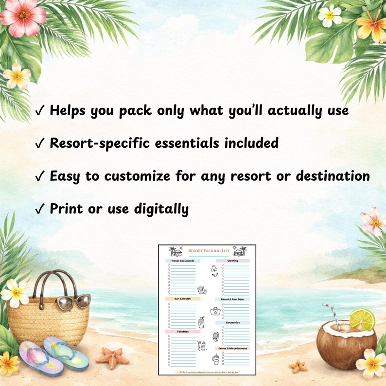 Resort Packing List Printable | All-inclusive Vacation Checklist ...
