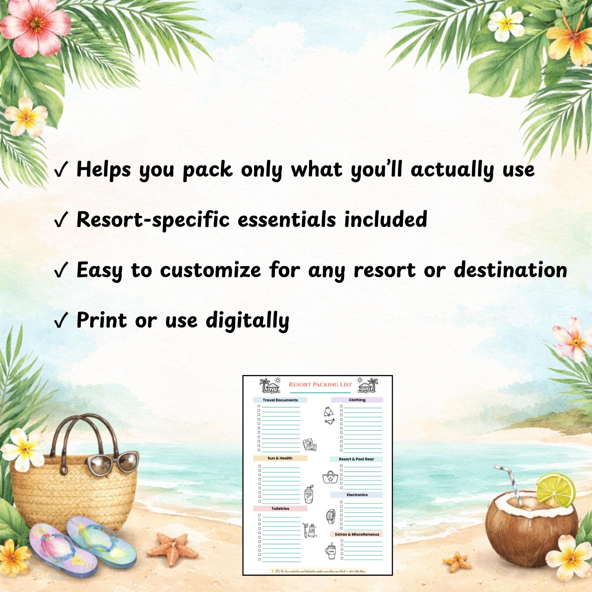 Resort Packing List Printable | All-inclusive Vacation Checklist ...
