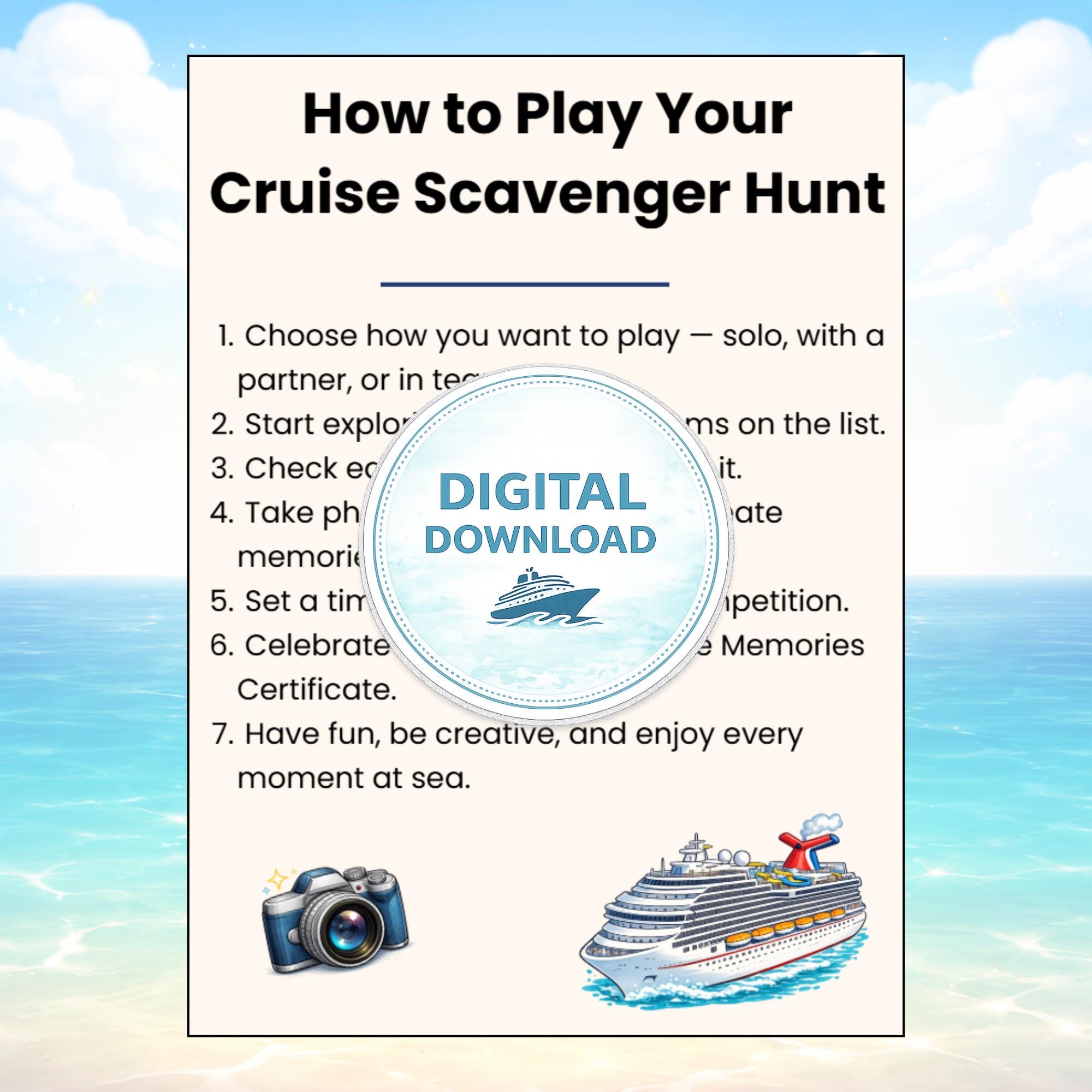 Cruise Ship Scavenger Hunt Printable Game for Adults | Carnival Cruise ...