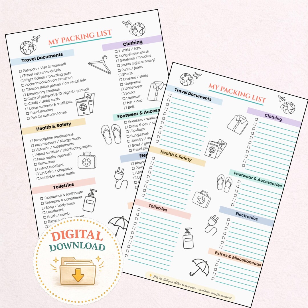Ultimate Travel Packing List Printable | Editable Checklist | Carry-on ...