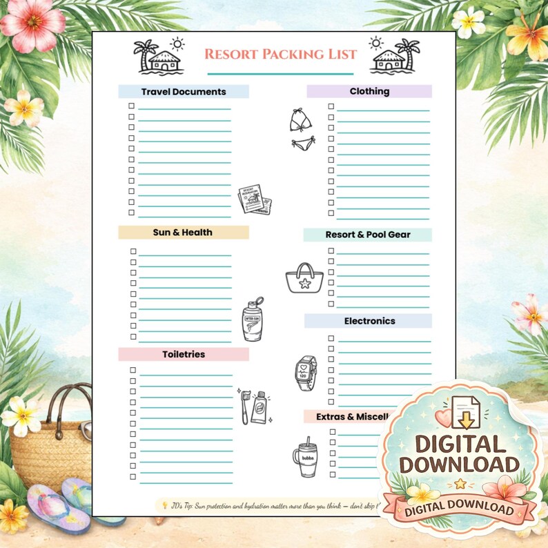 Resort Packing List Printable | All-inclusive Vacation Checklist ...