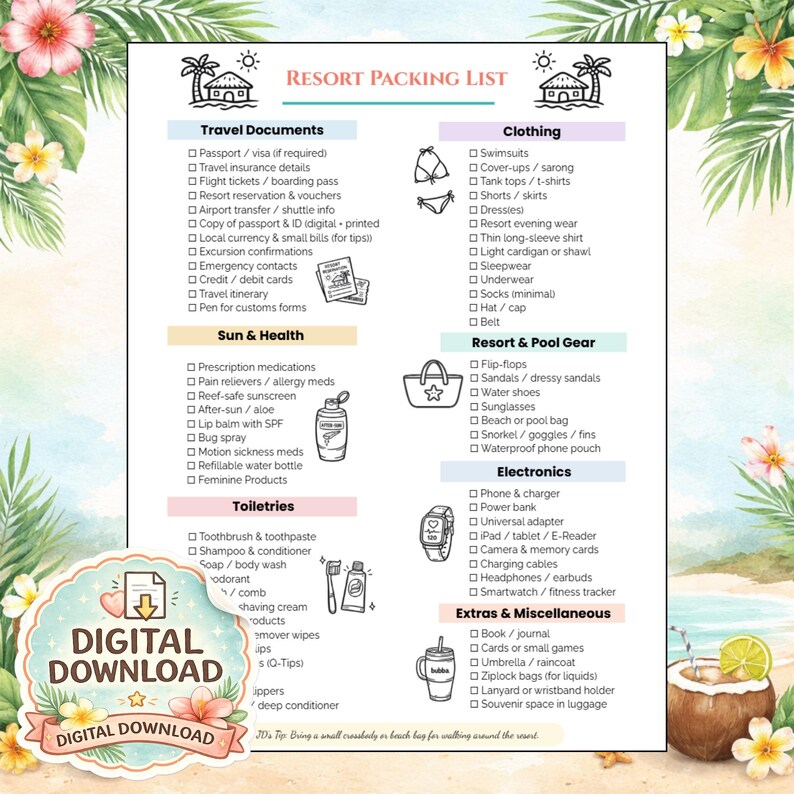 Resort Packing List Printable | All-inclusive Vacation Checklist ...