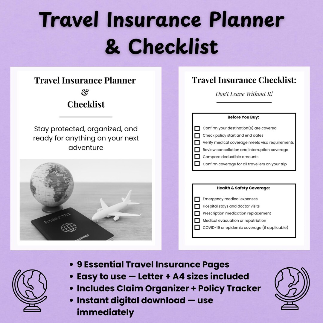 Travel Insurance Planner and Checklist | Printable Insurance Binder ...