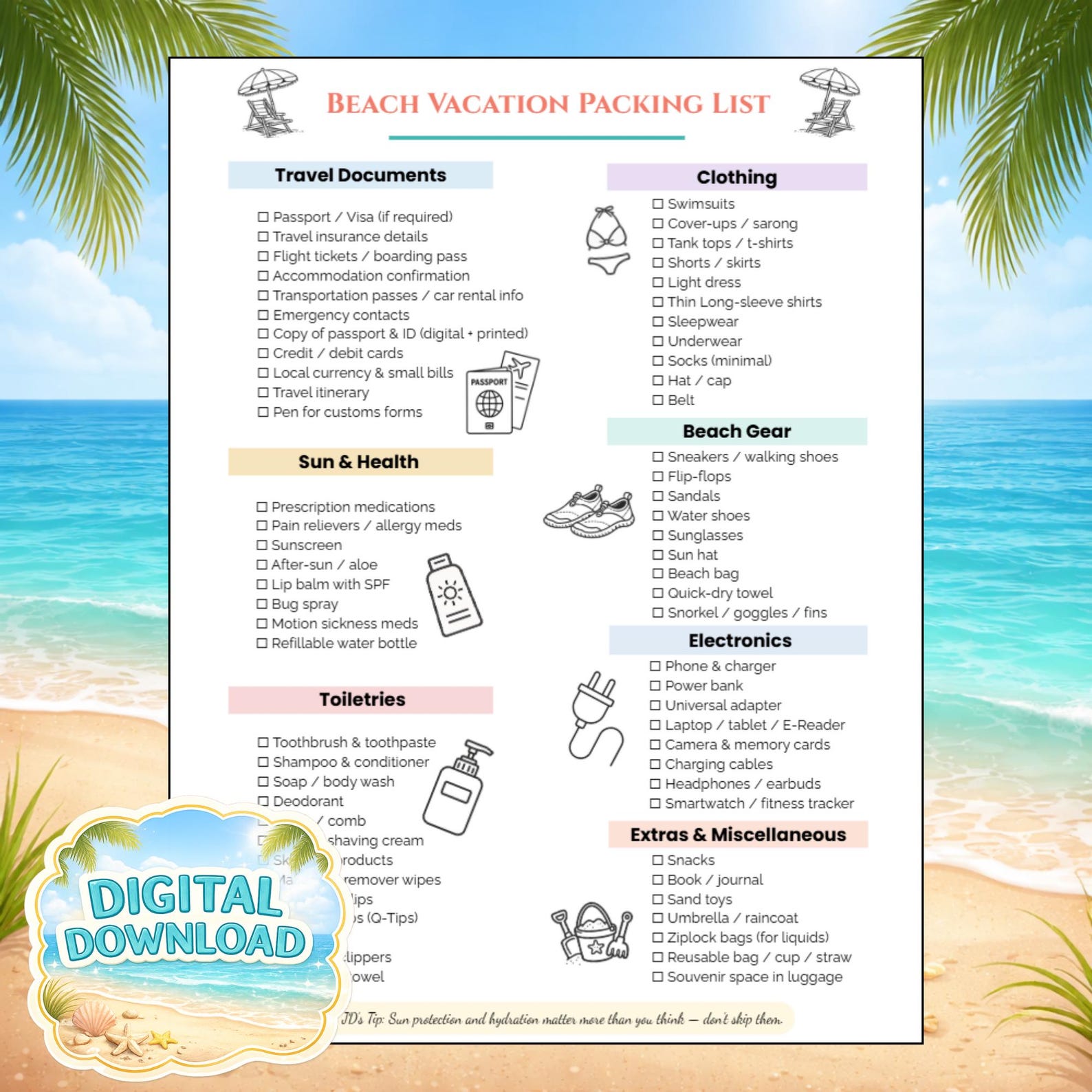 Beach Vacation Packing List Printable | Beach Trip Checklist | Summer ...