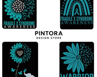 Paquete de imágenes PNG para la concientización sobre el síndrome del cromosoma X frágil, imágenes PNG de "Guerrero del cromosoma X frágil", imágenes PNG de cinta de concientización, diseño de sublimación de cinta color turquesa