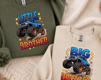 Pacchetto PNG di Monster Truck "Fratello minore Fratello maggiore", design per maglietta tra fratelli, camion per bambini PNG, annuncio di nascita, 2 design PNG