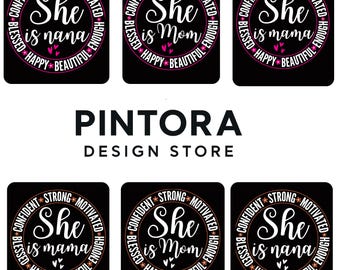 Paquete de imágenes PNG "Ella es mamá", frases PNG "Mamá Nana", diseño de mujer fuerte y segura, archivos de sublimación para camisetas del Día de la Madre (6 archivos)