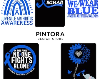 Paquete de 5 diseños PNG para concienciación sobre la artritis juvenil, Camiseta azul en julio, Equipo de apoyo, Archivos de sublimación para "Nadie lucha solo"