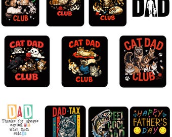 Paquete de PNG divertidos para papás, diseños del club de papás gatunos, PNG para camisetas del Día del Padre, cita fiscal para papás, diseño genial de papá pescando, regalo para papá (11 PNG)