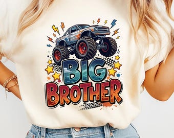 Pacchetto PNG "Fratello minore Fratello maggiore", design Monster Truck per fratelli, maglietta per fratelli PNG, design camion per bambini, 2 design PNG