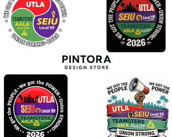 Paquete de imágenes PNG "Unión Fuerte 2026", archivo gráfico de sublimación para protesta, diseño para el movimiento obrero (4 archivos)