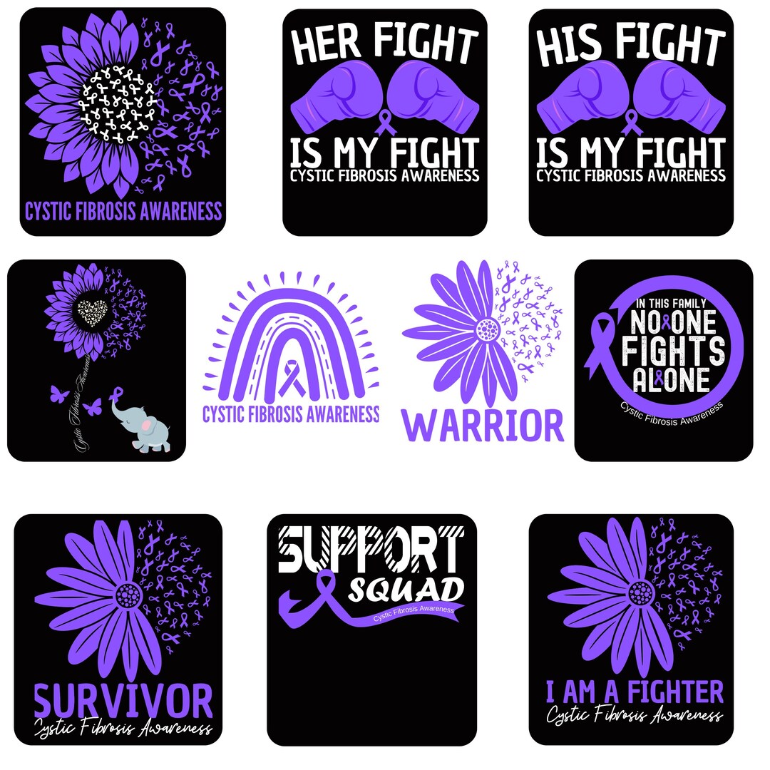 Cystic Fibrosis Awareness PNG Bundle 10 Designs, Purple Ribbon Warrior ...