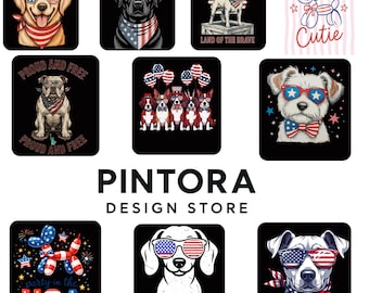 Paquete de imágenes PNG de perros patrióticos, diseños de perros para el 4 de julio, imágenes PNG de cachorros con la bandera estadounidense, archivos de sublimación para mascotas de EE. UU., diseño de camiseta de perro adorable (10 archivos)