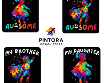 Paquete PNG de familia con autismo / Autismo, hijo, hija, hermano y hermana / Diseño de camiseta de concienciación sobre el autismo