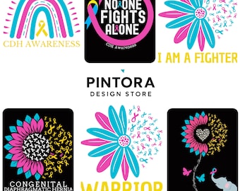 Paquete PNG de hernia diafragmática congénita: 6 diseños de concienciación sobre la hernia diafragmática congénita (archivos de cinta de guerrero, luchador y apoyo)