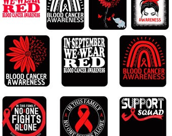 Pacchetto di immagini PNG per la sensibilizzazione sul cancro del sangue, a settembre indossiamo il rosso, sensibilizzazione sul nastro rosso, squadra di supporto, download digitale di 10 immagini PNG