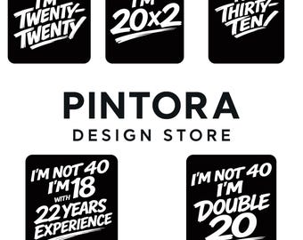 Paquete de imágenes PNG para el 40 cumpleaños, frases divertidas para mayores de 40 años en formato PNG, diseño "No tengo 40, tengo 20x2", archivos de sublimación para camisetas de cumpleaños (5 archivos).